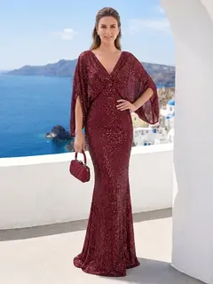 Sheath/Column V-Neck Floor-Length Ruched Mother of the Bride Dresses — view 1