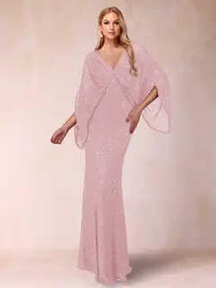 Sheath/Column V-Neck Floor-Length Ruched Mother of the Bride Dresses — view 7