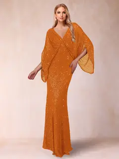 Sheath/Column V-Neck Floor-Length Ruched Mother of the Bride Dresses — view 9