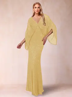 Sheath/Column V-Neck Floor-Length Ruched Mother of the Bride Dresses — view 10