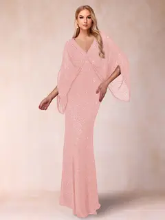 Sheath/Column V-Neck Floor-Length Ruched Mother of the Bride Dresses — view 12