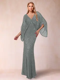 Sheath/Column V-Neck Floor-Length Ruched Mother of the Bride Dresses — view 17