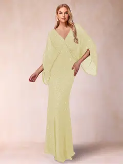 Sheath/Column V-Neck Floor-Length Ruched Mother of the Bride Dresses — view 21