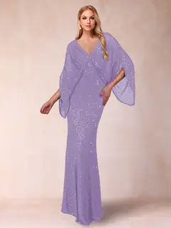 Sheath/Column V-Neck Floor-Length Ruched Mother of the Bride Dresses — view 23