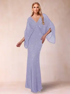 Sheath/Column V-Neck Floor-Length Ruched Mother of the Bride Dresses — view 24