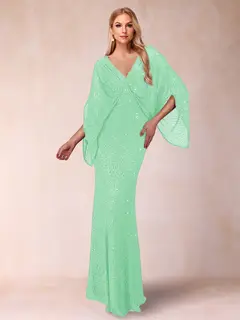 Sheath/Column V-Neck Floor-Length Ruched Mother of the Bride Dresses — view 26