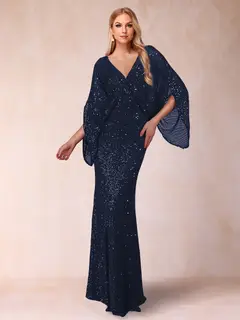 Sheath/Column V-Neck Floor-Length Ruched Mother of the Bride Dresses — view 27