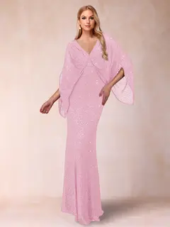 Sheath/Column V-Neck Floor-Length Ruched Mother of the Bride Dresses — view 30