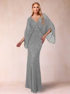 Sheath/Column V-Neck Floor-Length Ruched Mother of the Bride Dresses — view 34