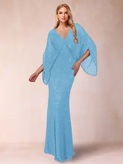 Sheath/Column V-Neck Floor-Length Ruched Mother of the Bride Dresses — view 35