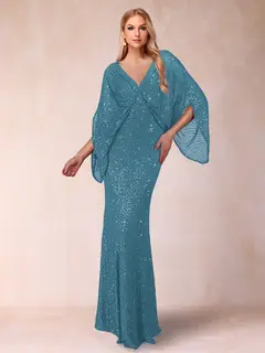 Sheath/Column V-Neck Floor-Length Ruched Mother of the Bride Dresses — view 36