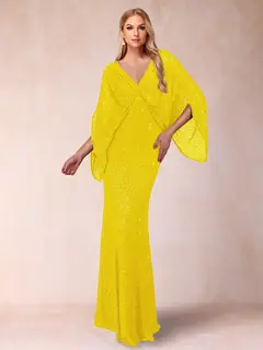 Sheath/Column V-Neck Floor-Length Ruched Mother of the Bride Dresses — view 38