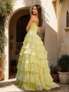 A-Line/Princess Sweetheart Ruffle Tiered Prom Dresses with Split Side — view 2