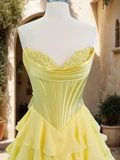 A-Line/Princess Sweetheart Ruffle Tiered Prom Dresses with Split Side — view 3
