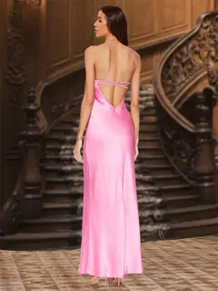 Sheath/Column Spaghetti Straps Sleeveless Evening Dresses with Ruched — LV61092354 — view 2