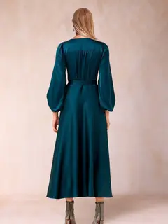 A-Line/Princess V-Neck 3/4 Sleeves Wrap Evening Dresses with Belt — view 2