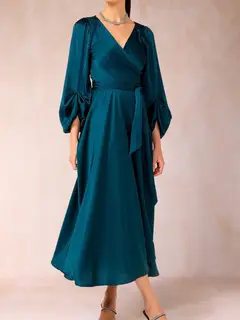 A-Line/Princess V-Neck 3/4 Sleeves Wrap Evening Dresses with Belt — view 3