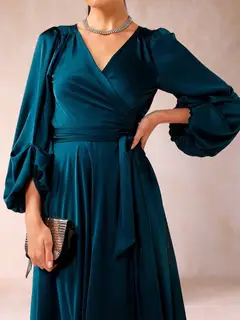 A-Line/Princess V-Neck 3/4 Sleeves Wrap Evening Dresses with Belt — view 5