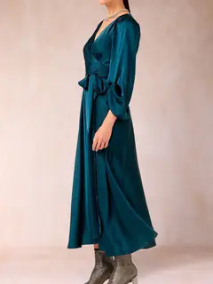 A-Line/Princess V-Neck 3/4 Sleeves Wrap Evening Dresses with Belt — view 6