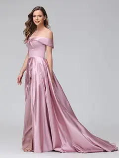A-Line Off-the-Shoulder Long Satin Evening Dresses with Split Side & Pockets — view 6