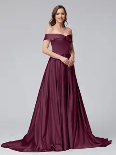 A-Line Off-the-Shoulder Long Satin Evening Dresses with Split Side & Pockets — view 12