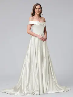A-Line Off-the-Shoulder Long Satin Evening Dresses with Split Side & Pockets — view 19