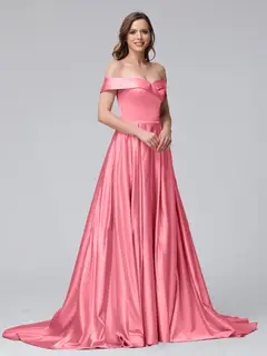 A-Line Off-the-Shoulder Long Satin Evening Dresses with Split Side & Pockets — view 29