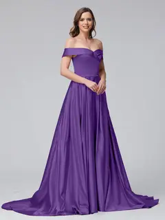 A-Line Off-the-Shoulder Long Satin Evening Dresses with Split Side & Pockets — view 42