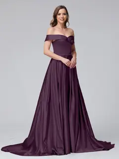A-Line Off-the-Shoulder Long Satin Evening Dresses with Split Side & Pockets — view 43