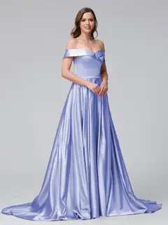 A-Line Off-the-Shoulder Long Satin Evening Dresses with Split Side & Pockets — view 45