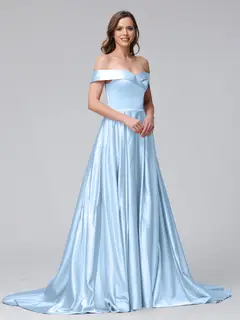 A-Line Off-the-Shoulder Long Satin Evening Dresses with Split Side & Pockets — view 47