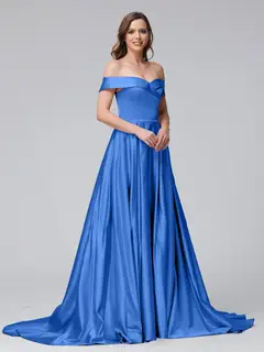 A-Line Off-the-Shoulder Long Satin Evening Dresses with Split Side & Pockets — view 51