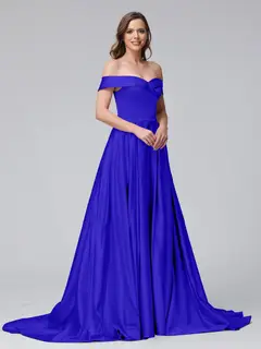 A-Line Off-the-Shoulder Long Satin Evening Dresses with Split Side & Pockets — view 52