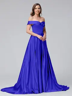 A-Line Off-the-Shoulder Long Satin Evening Dresses with Split Side & Pockets — view 53