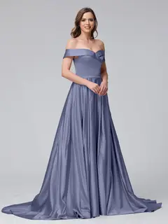 A-Line Off-the-Shoulder Long Satin Evening Dresses with Split Side & Pockets — view 54