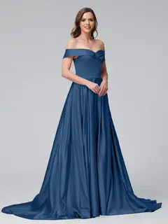 A-Line Off-the-Shoulder Long Satin Evening Dresses with Split Side & Pockets — view 55