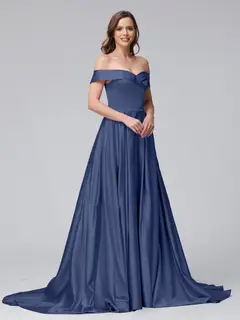 A-Line Off-the-Shoulder Long Satin Evening Dresses with Split Side & Pockets — view 56