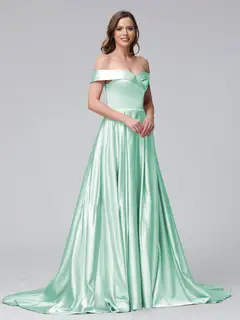 A-Line Off-the-Shoulder Long Satin Evening Dresses with Split Side & Pockets — view 57