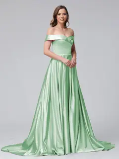 A-Line Off-the-Shoulder Long Satin Evening Dresses with Split Side & Pockets — view 58