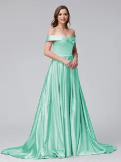 A-Line Off-the-Shoulder Long Satin Evening Dresses with Split Side & Pockets — view 59