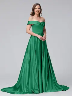 A-Line Off-the-Shoulder Long Satin Evening Dresses with Split Side & Pockets — view 61
