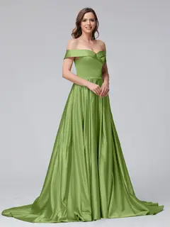 A-Line Off-the-Shoulder Long Satin Evening Dresses with Split Side & Pockets — view 62