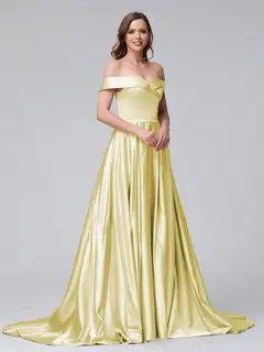 A-Line Off-the-Shoulder Long Satin Evening Dresses with Split Side & Pockets — view 65