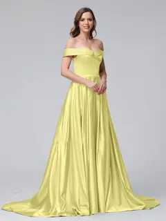 A-Line Off-the-Shoulder Long Satin Evening Dresses with Split Side & Pockets — view 66
