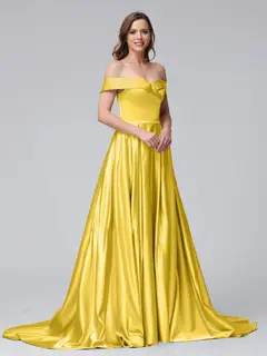 A-Line Off-the-Shoulder Long Satin Evening Dresses with Split Side & Pockets — view 68