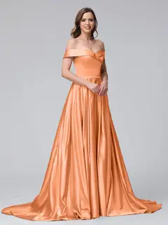 A-Line Off-the-Shoulder Long Satin Evening Dresses with Split Side & Pockets — view 69