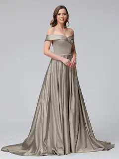 A-Line Off-the-Shoulder Long Satin Evening Dresses with Split Side & Pockets — view 70