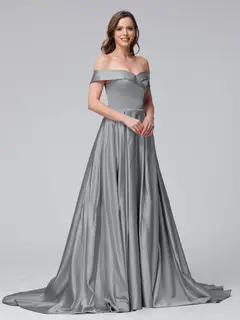 A-Line Off-the-Shoulder Long Satin Evening Dresses with Split Side & Pockets — view 71