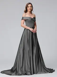 A-Line Off-the-Shoulder Long Satin Evening Dresses with Split Side & Pockets — view 72