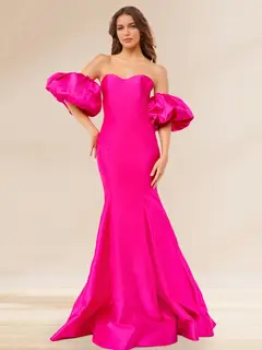 Satin Trumpet/Mermaid Strapless Short Sleeves Evening Dresses — view 1